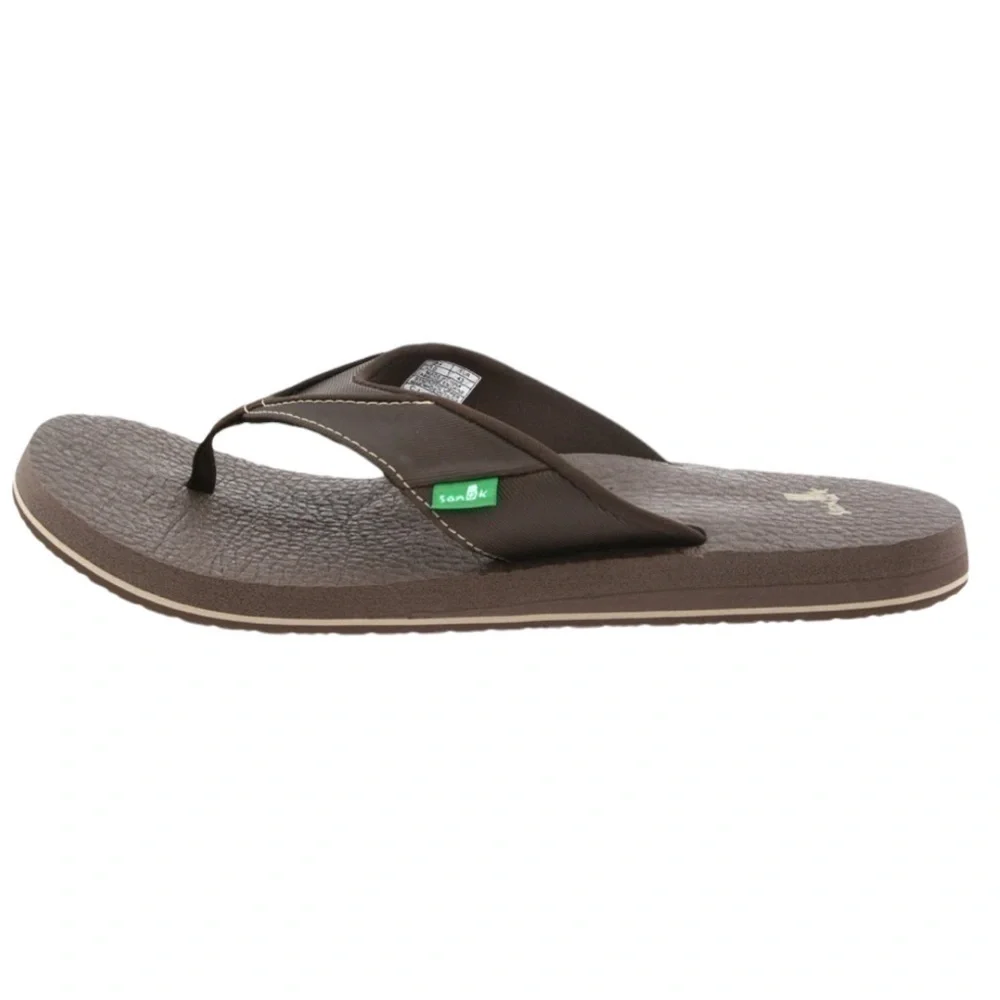 Sanuk Beer Cozy Brown Leather Upper Strap Flip Flops